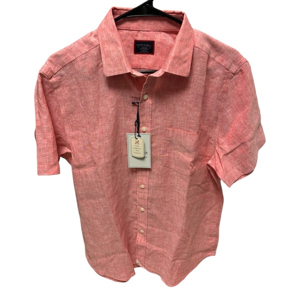 NWT Sz Medium UNTUCKit Red Linen Cameron Style Short Sleeve Shirt - Picture 3 of 7